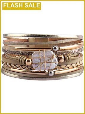 Women's Boho Leather Wrap Bracelet - Layered Western Cuff Jewelry